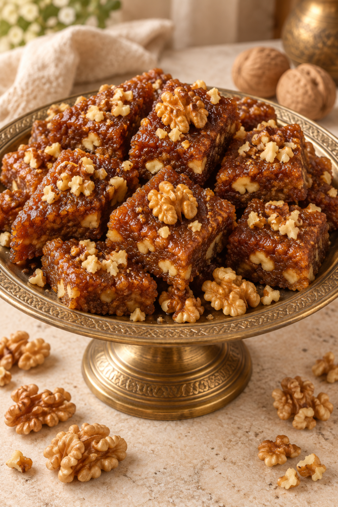 Homemade Walnut Halwa garnished with walnut kernels